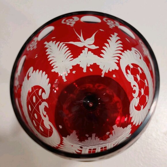 Vtg EGERMANN Ruby Wine Glass Stag Red Staining Bohemian Baroque 2.5x4.5" - Picture 9 of 16